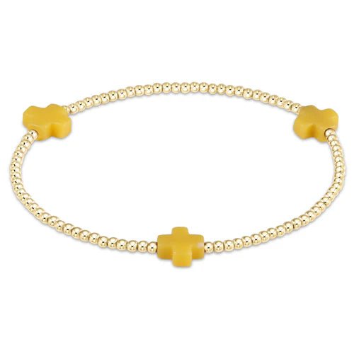 Signature Cross Gold Pattern 2mm Bead Bracelet - Canary Bracelets enewton