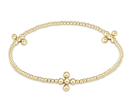 Signature Cross Gold Pattern 2mm Bead Bracelet - Classic Beaded Signature Cross Gold - 3mm Bead Gold Bracelets enewton