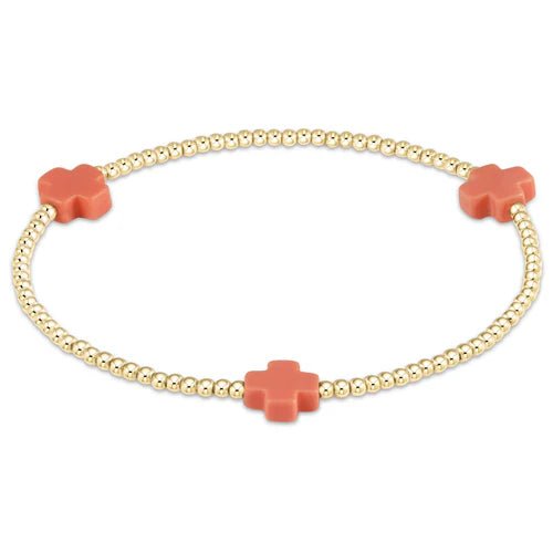 Signature Cross Gold Pattern 2mm Bead Bracelet - Coral Bracelets enewton