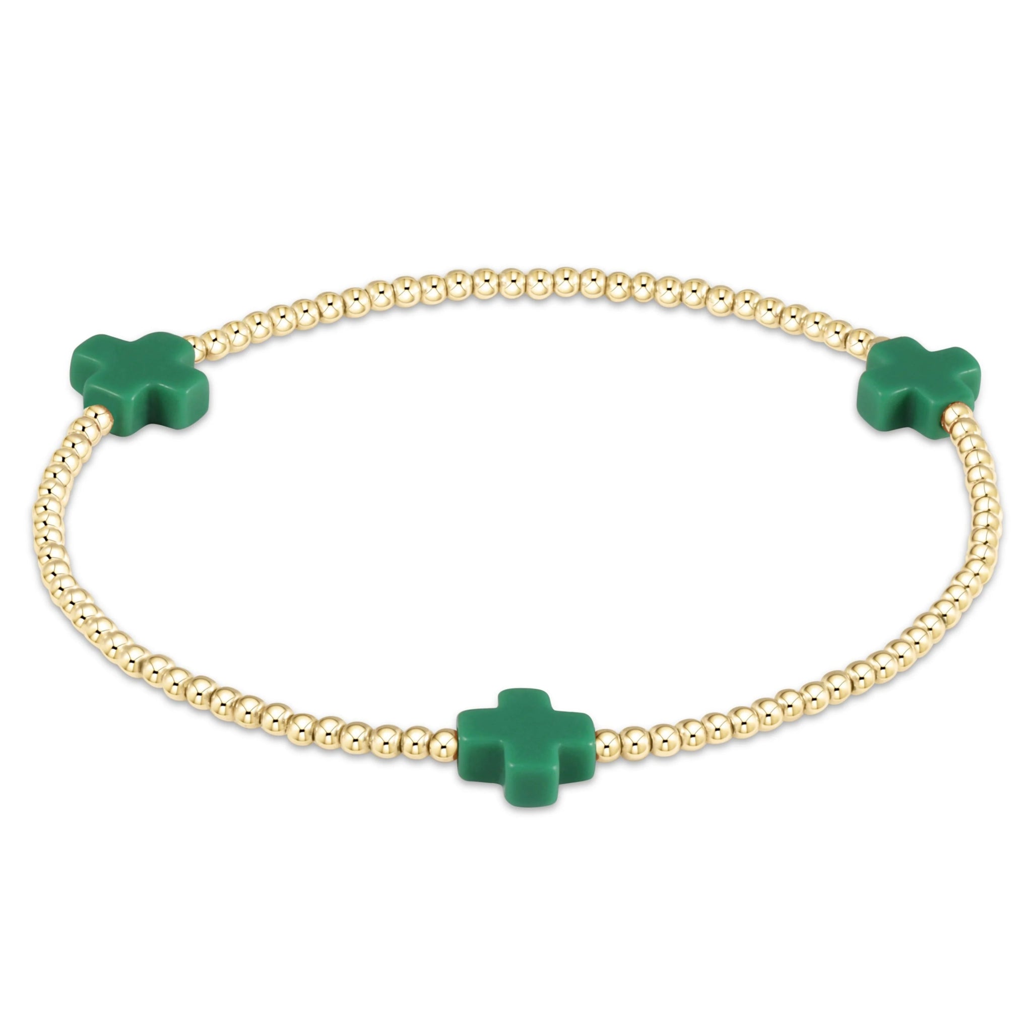 Signature Cross Gold Pattern 2mm Bead Bracelet - Emerald Bracelets enewton