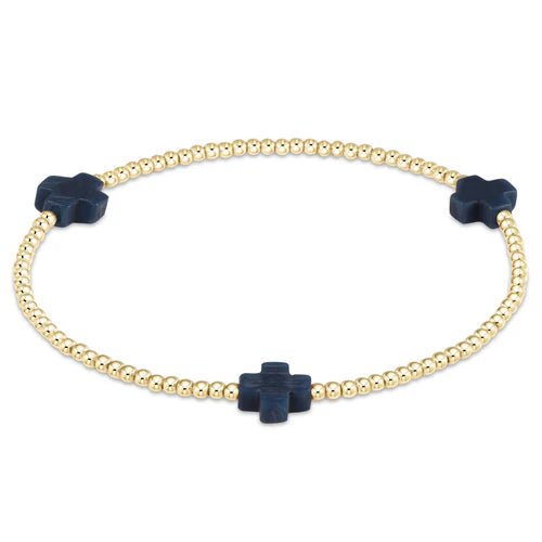 Signature Cross Gold Pattern 2mm Bead Bracelet - Navy Bracelets enewton