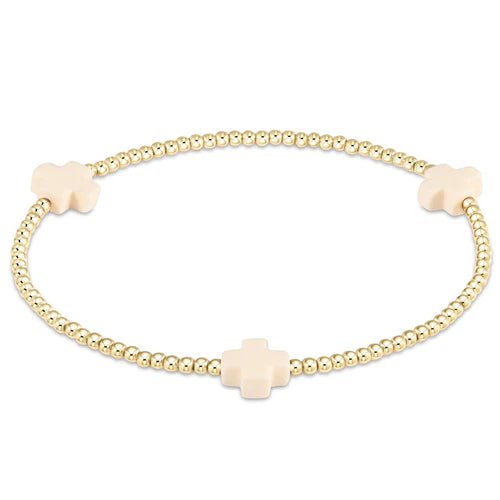 Signature Cross Gold Pattern 2mm Bead Bracelet - Off White Bracelets enewton