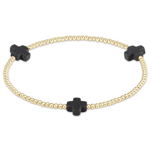 Signature Cross Gold Pattern 2mm Bead Bracelet - Onyx Bracelets enewton