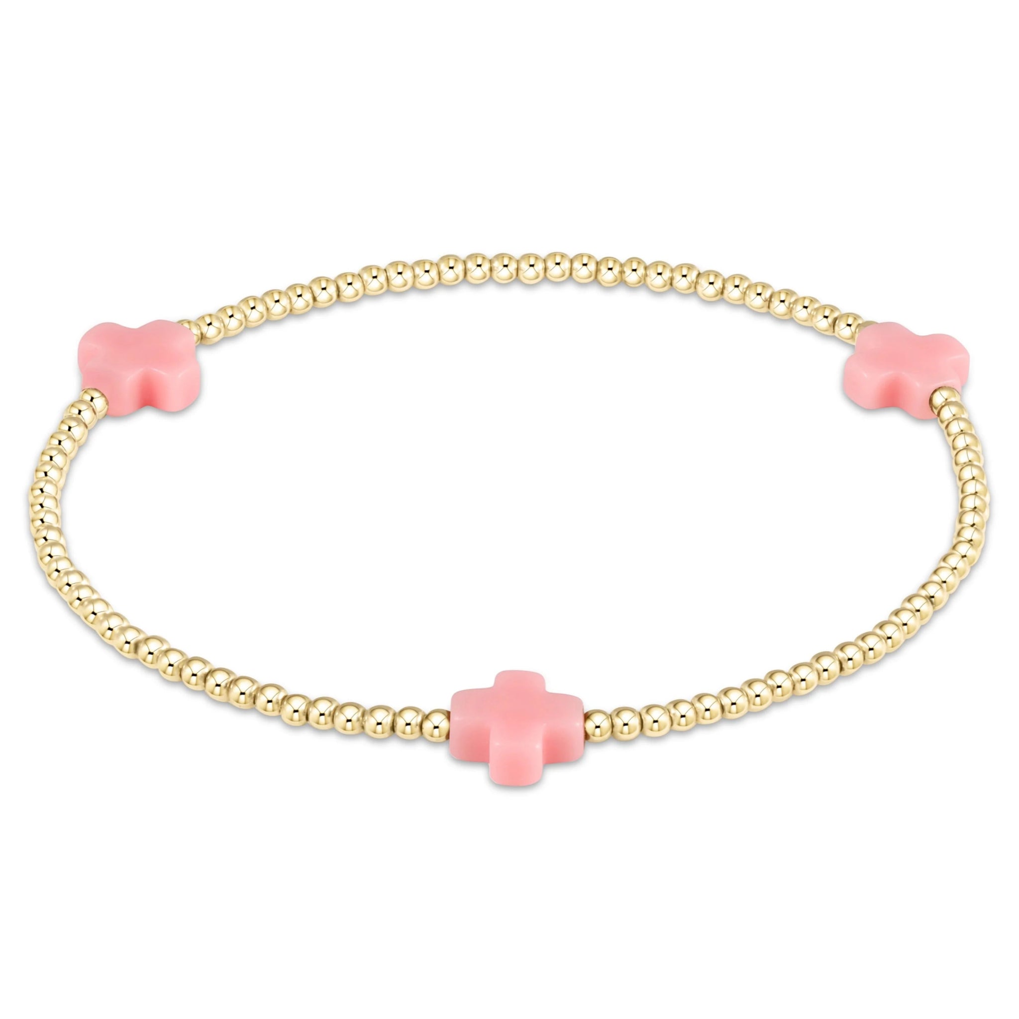 Signature Cross Gold Pattern 2mm Bead Bracelet - Pink Bracelets enewton
