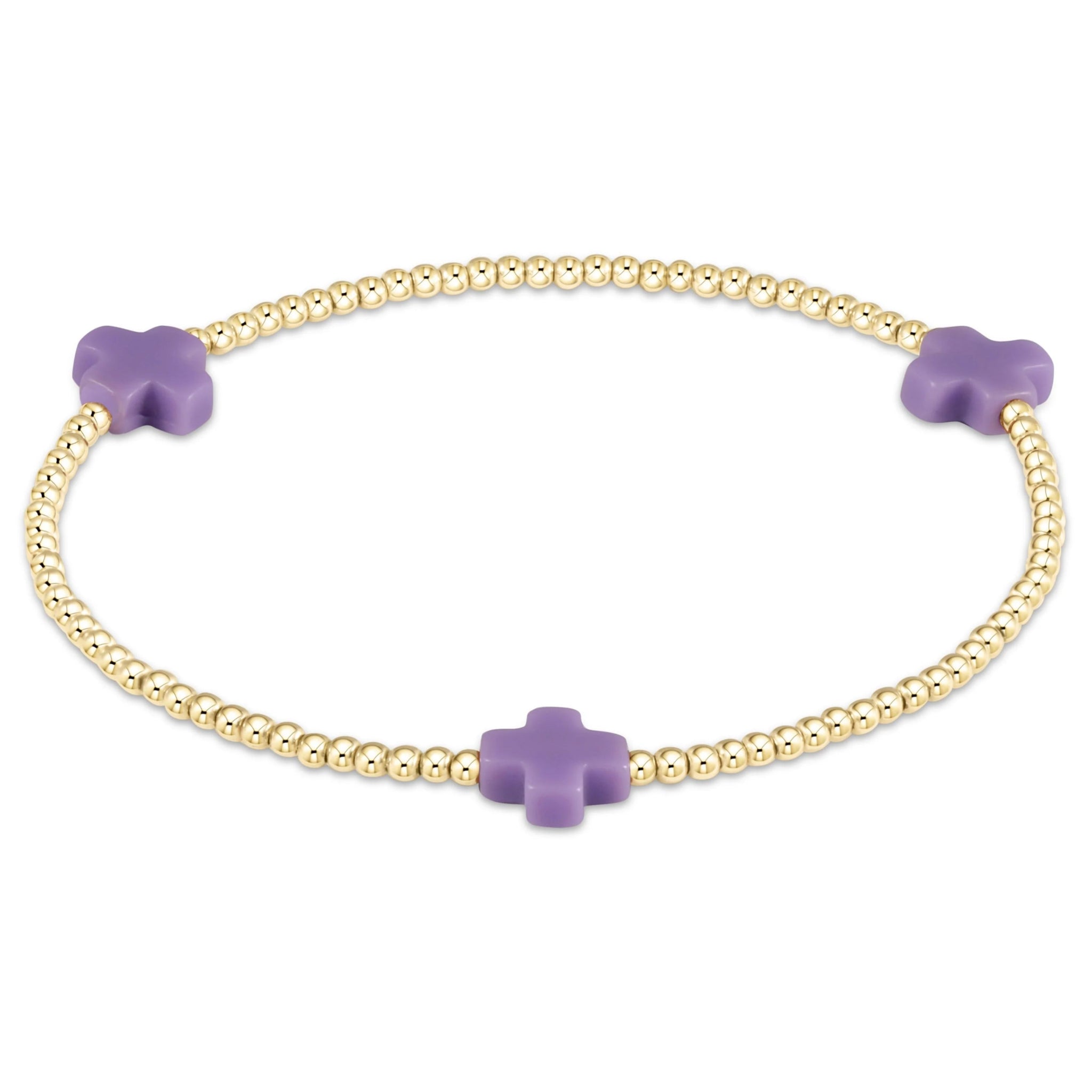 Signature Cross Gold Pattern 2mm Bead Bracelet - Purple Bracelets enewton