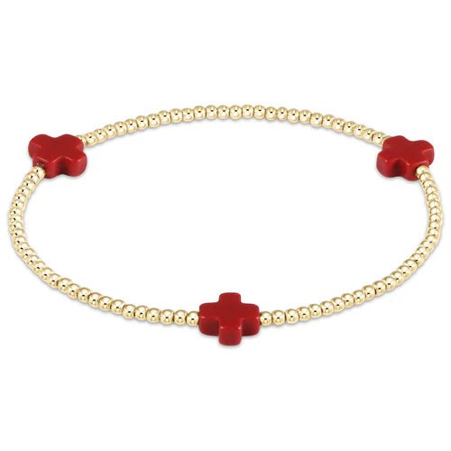 Signature Cross Gold Pattern 2mm Bead Bracelet - Red Bracelets enewton