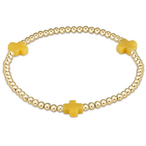 Signature Cross Gold Pattern 3mm Bead Bracelet - Canary Bracelets enewton