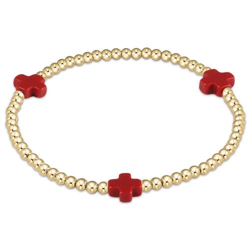 Signature Cross Gold Pattern 3mm Bead Bracelet - Red Bracelets enewton
