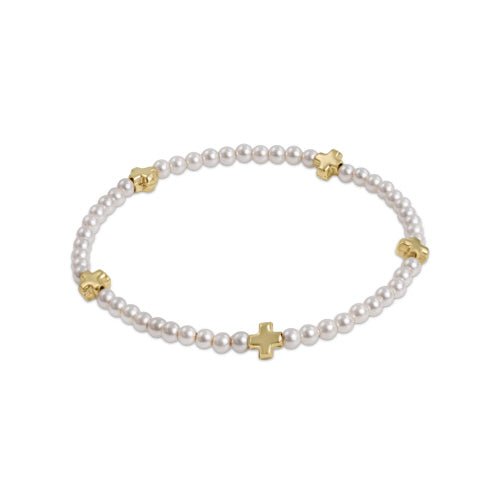 Signature Cross Small Pearl Pattern 3mm Bead Bracelet - Gold Bracelets enewton