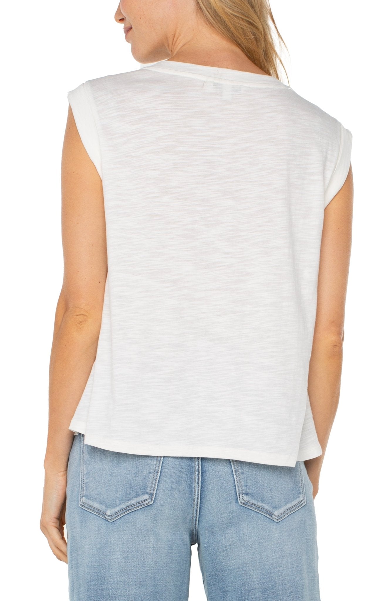 Sleeveless Woven To Knit Top - Whipped Cream Tops Liverpool