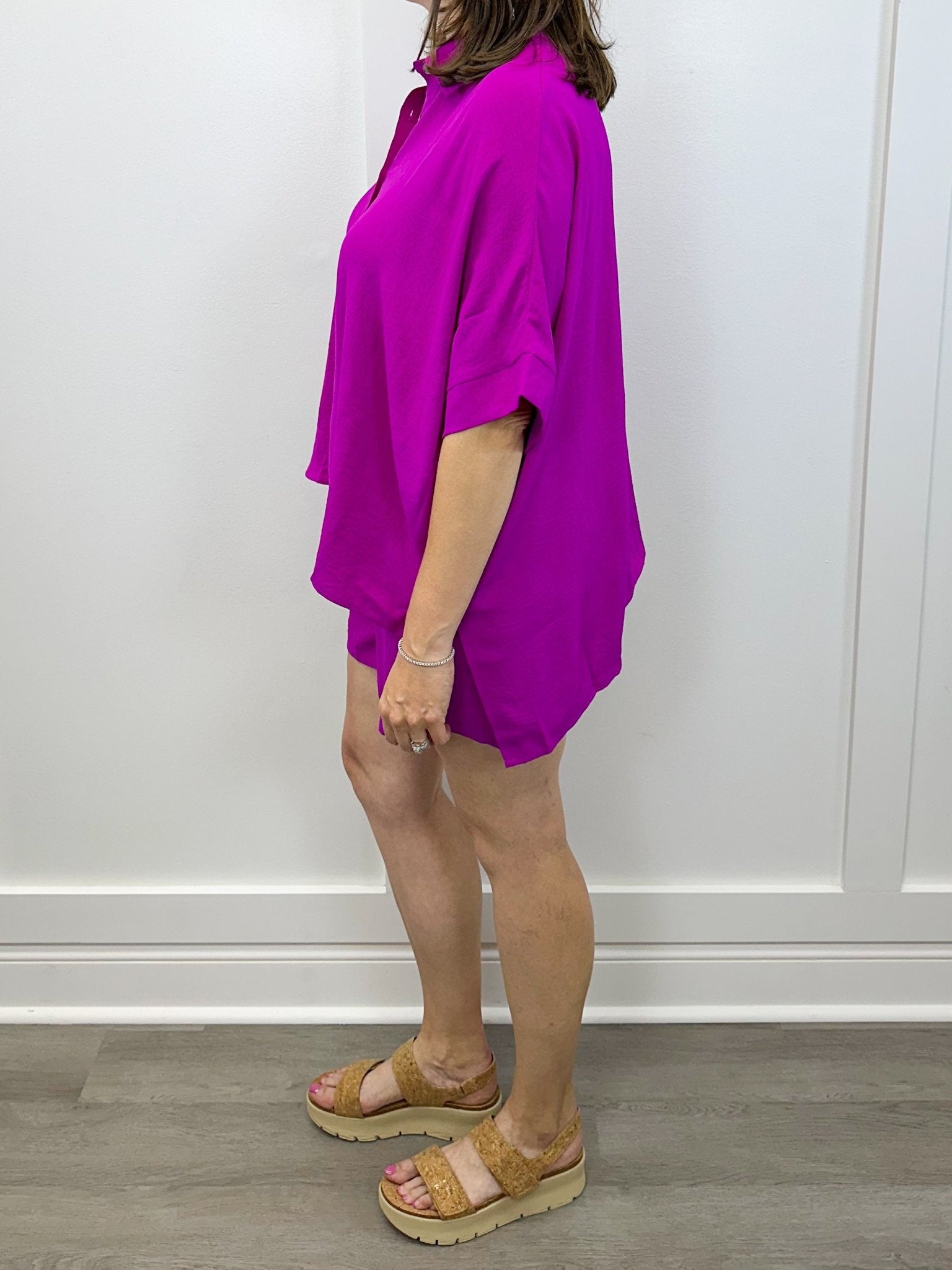 Solid Woven Top & Shorts Set - Wild Plum Tops Oddi