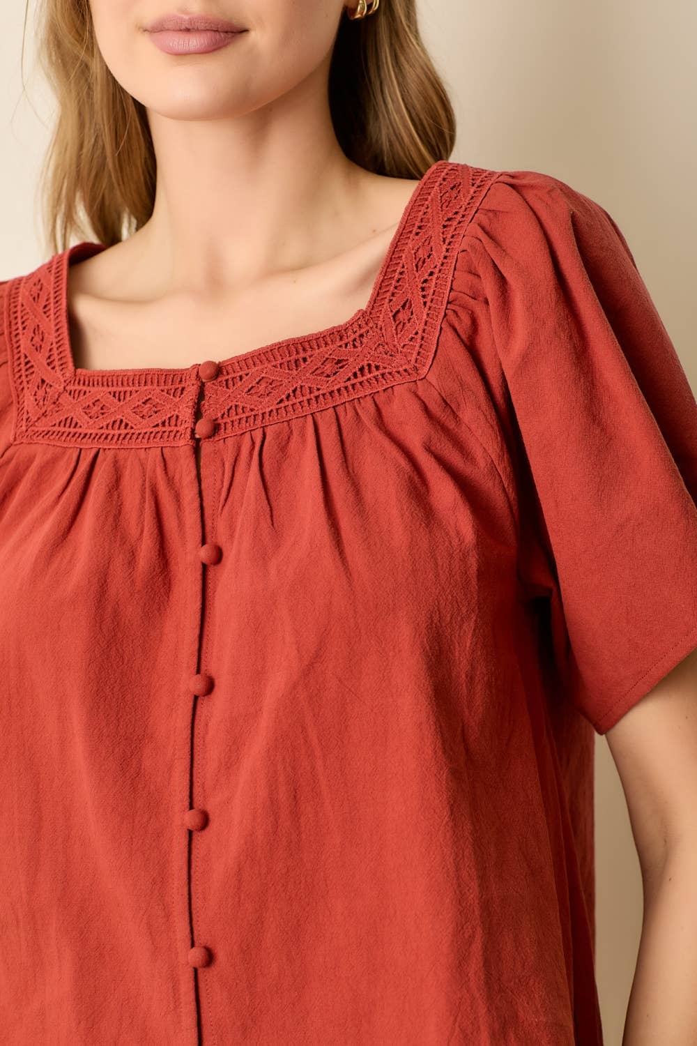 Fall in Line Top - Rust Tops Polagram by Wellmade USA