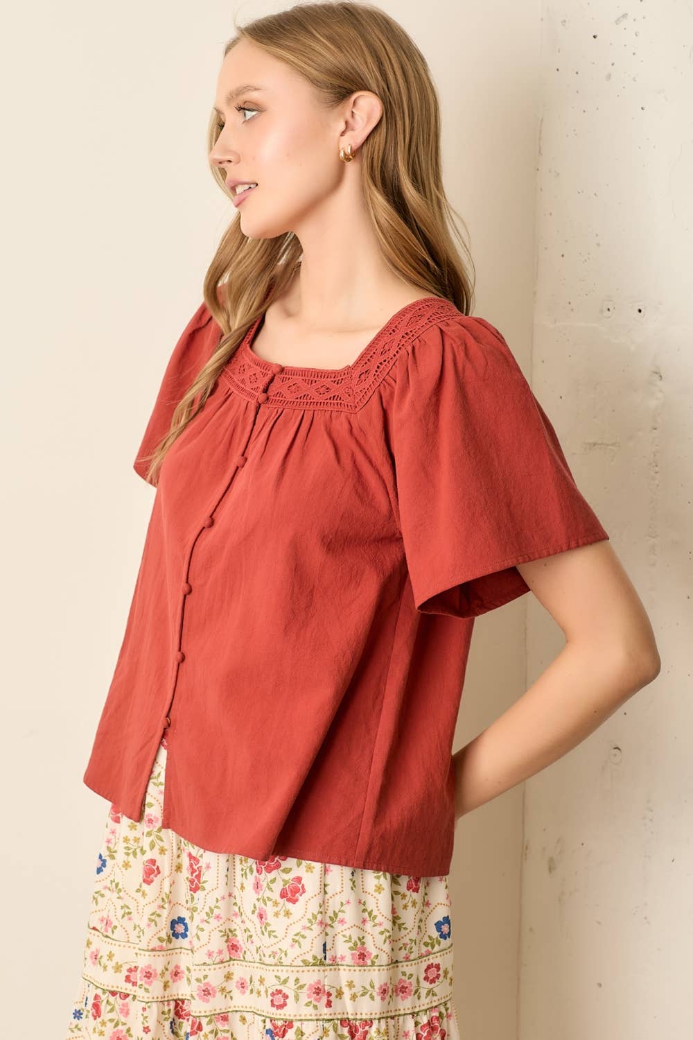 Fall in Line Top - Rust Tops Polagram by Wellmade USA