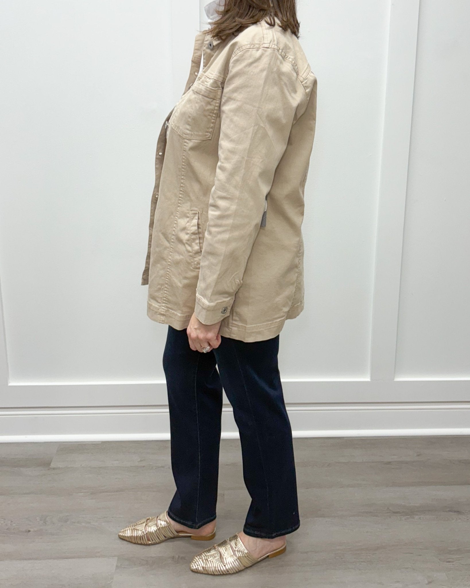 Stretch Denim Boyfriend Jacket - Oatmeal Outerwear Habitat