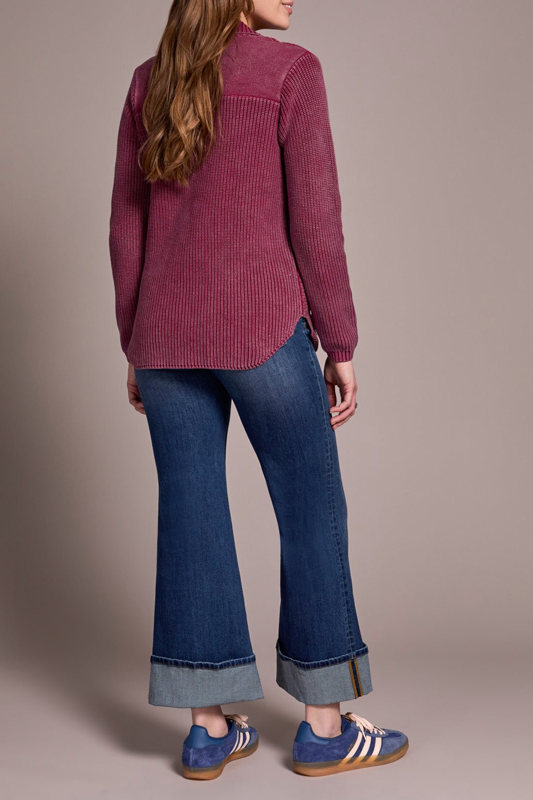 Sweater Shacket w/ Special Wash Effect - Plum Wine Sweaters Tribal