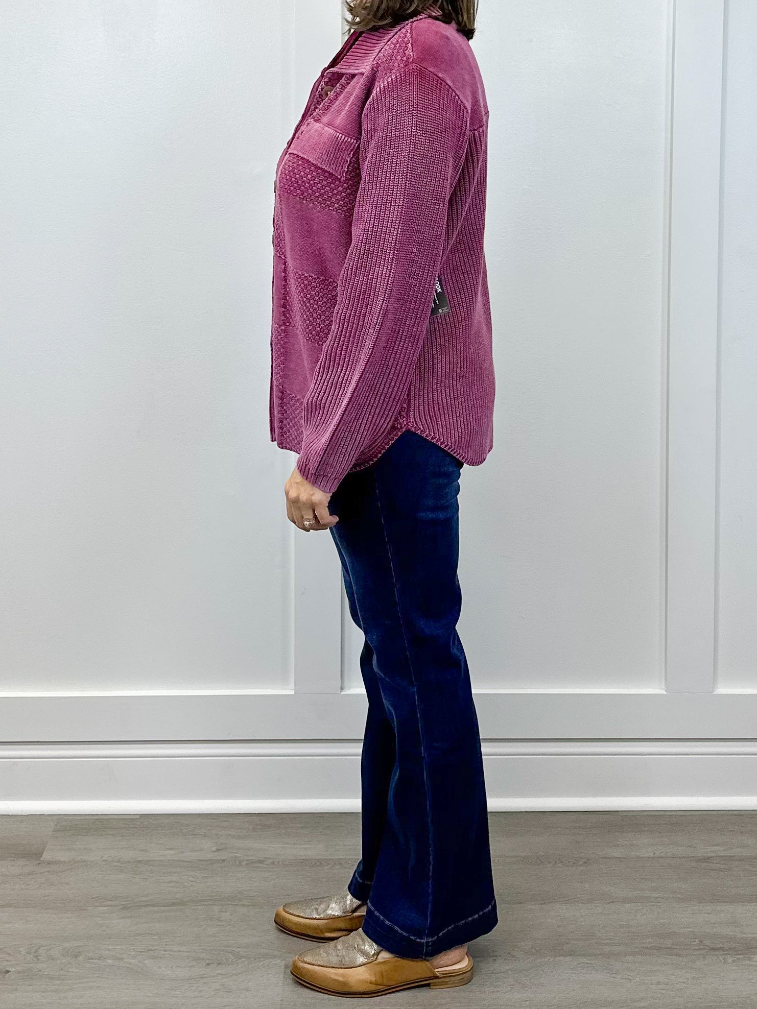 Sweater Shacket w/ Special Wash Effect - Plum Wine Sweaters Tribal