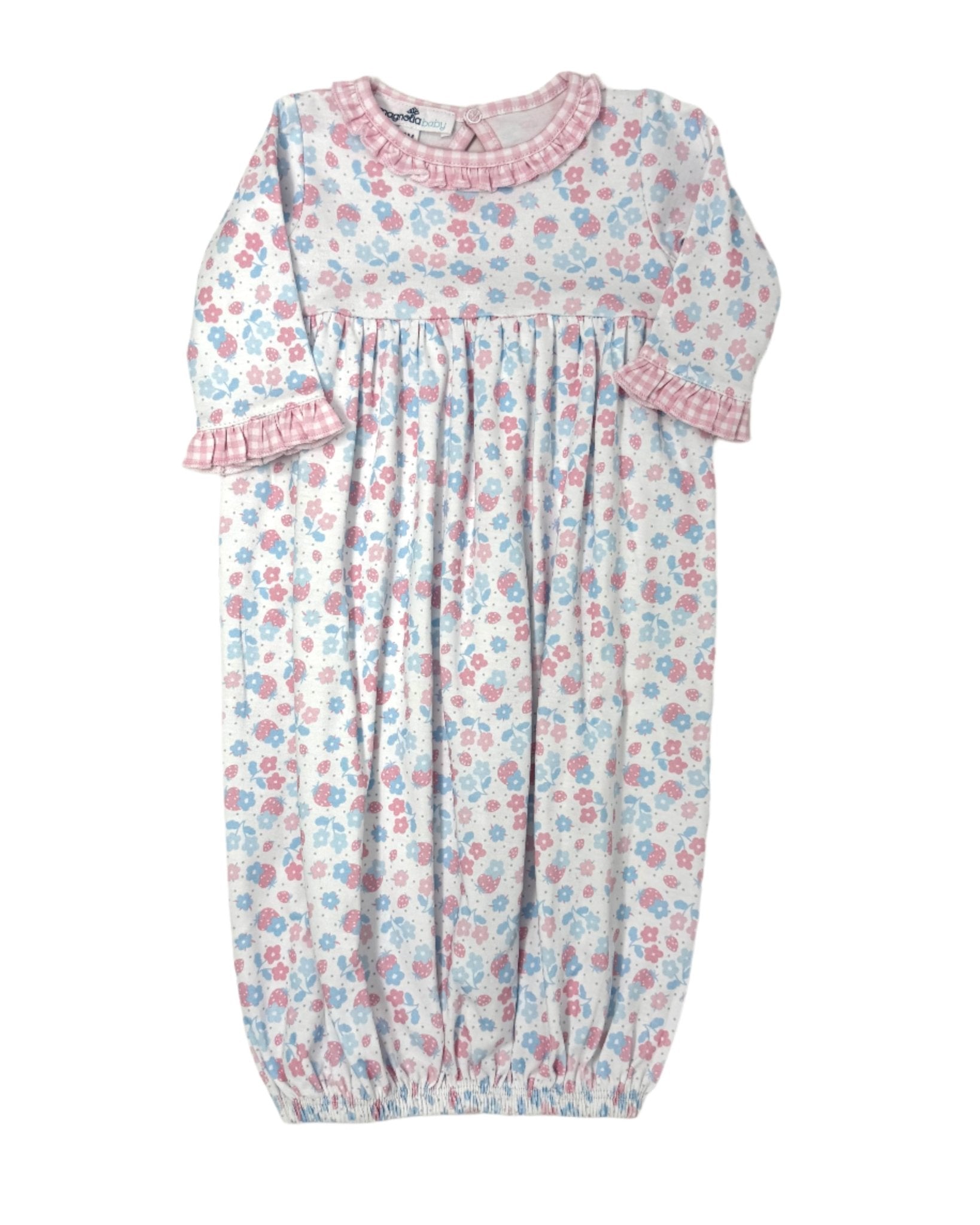 Sweet Strawberries Ruffled Gathered Gown Baby Sleepwear Magnolia Baby