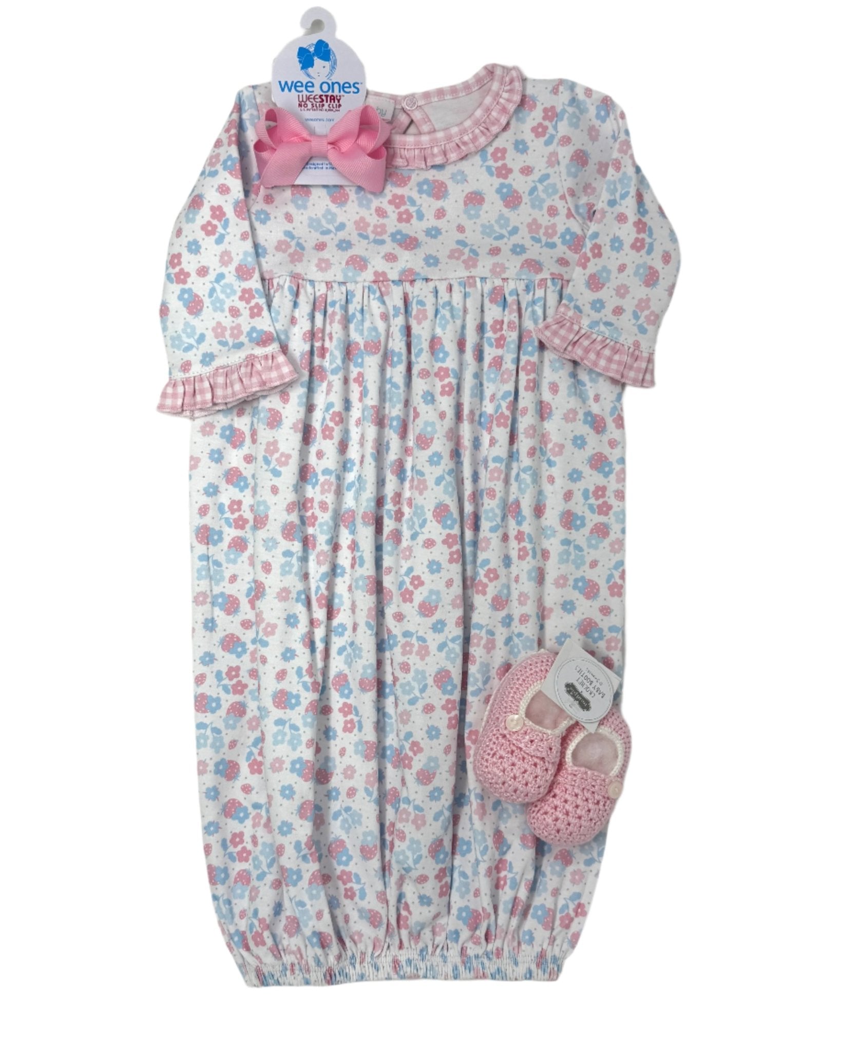 Sweet Strawberries Ruffled Gathered Gown Baby Sleepwear Magnolia Baby