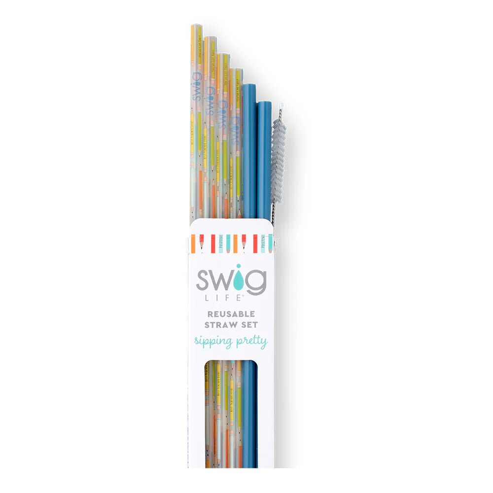 Teacher Life + Blue Reusable Straw Set Kitchen + Entertaining Swig