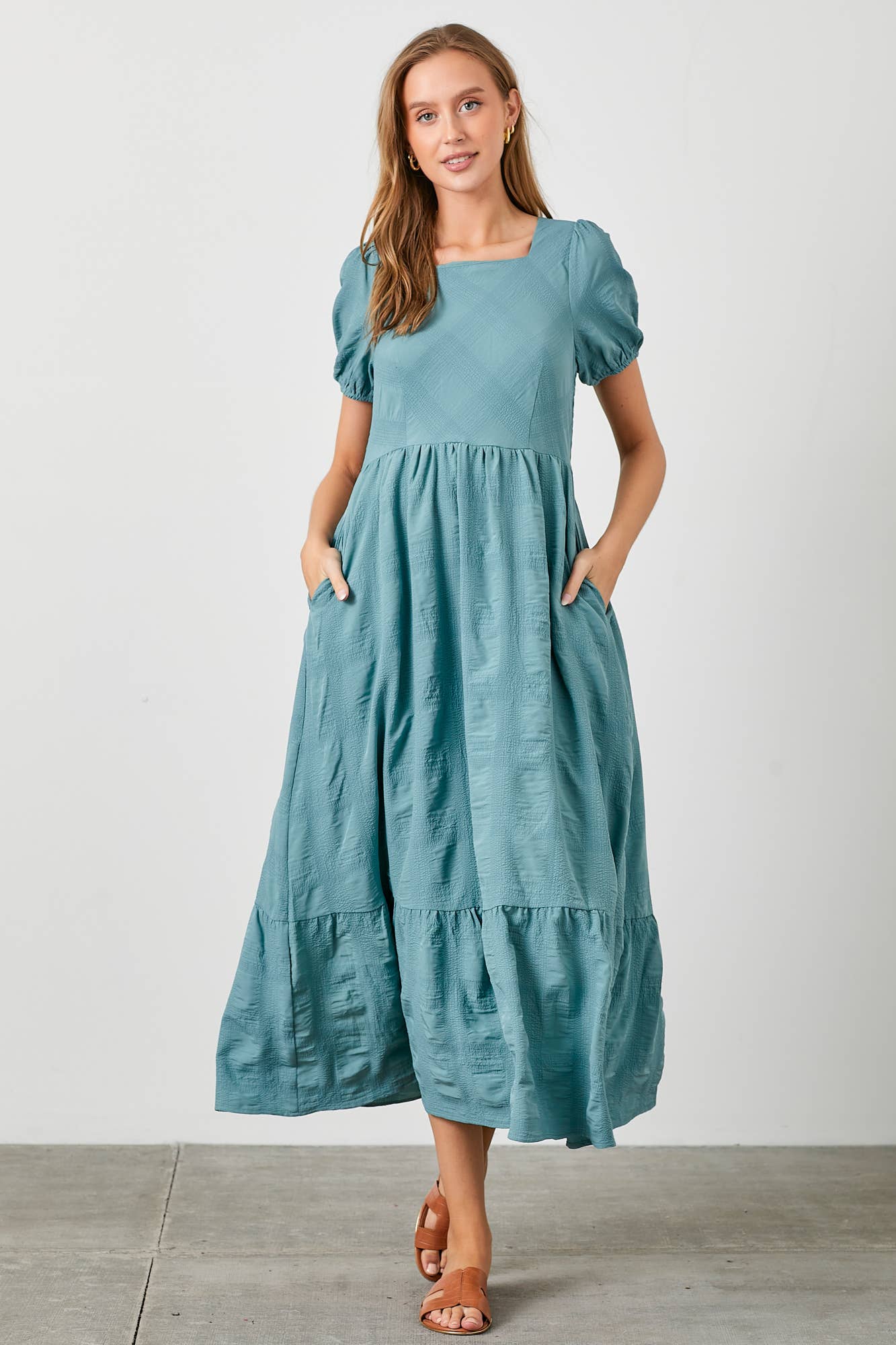 Garden Club Maxi Dress - Dusty Teal Long Dresses Polagram by Wellmade USA