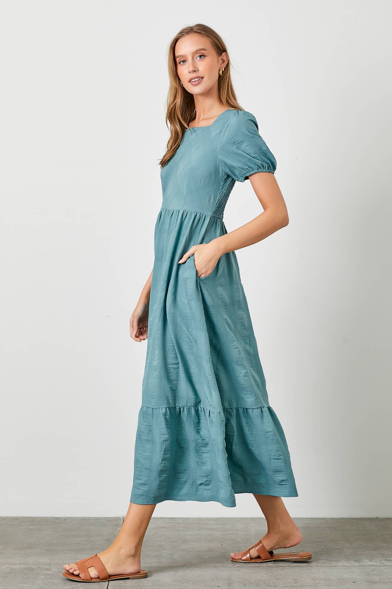 Garden Club Maxi Dress - Dusty Teal Long Dresses Polagram by Wellmade USA
