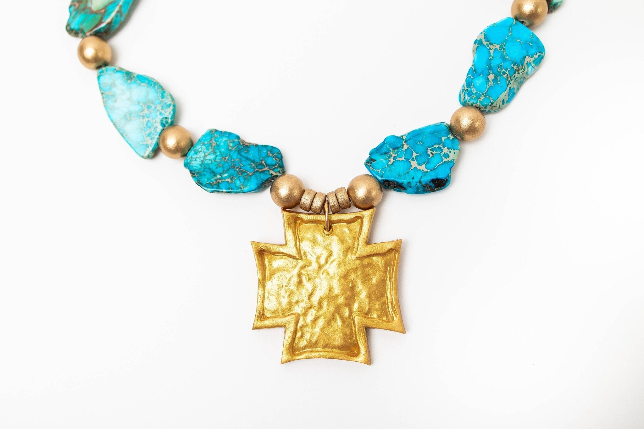 Turquoise Sea Jasper Nuggets with Neal Cross Necklaces Hidden Truth Jewelry