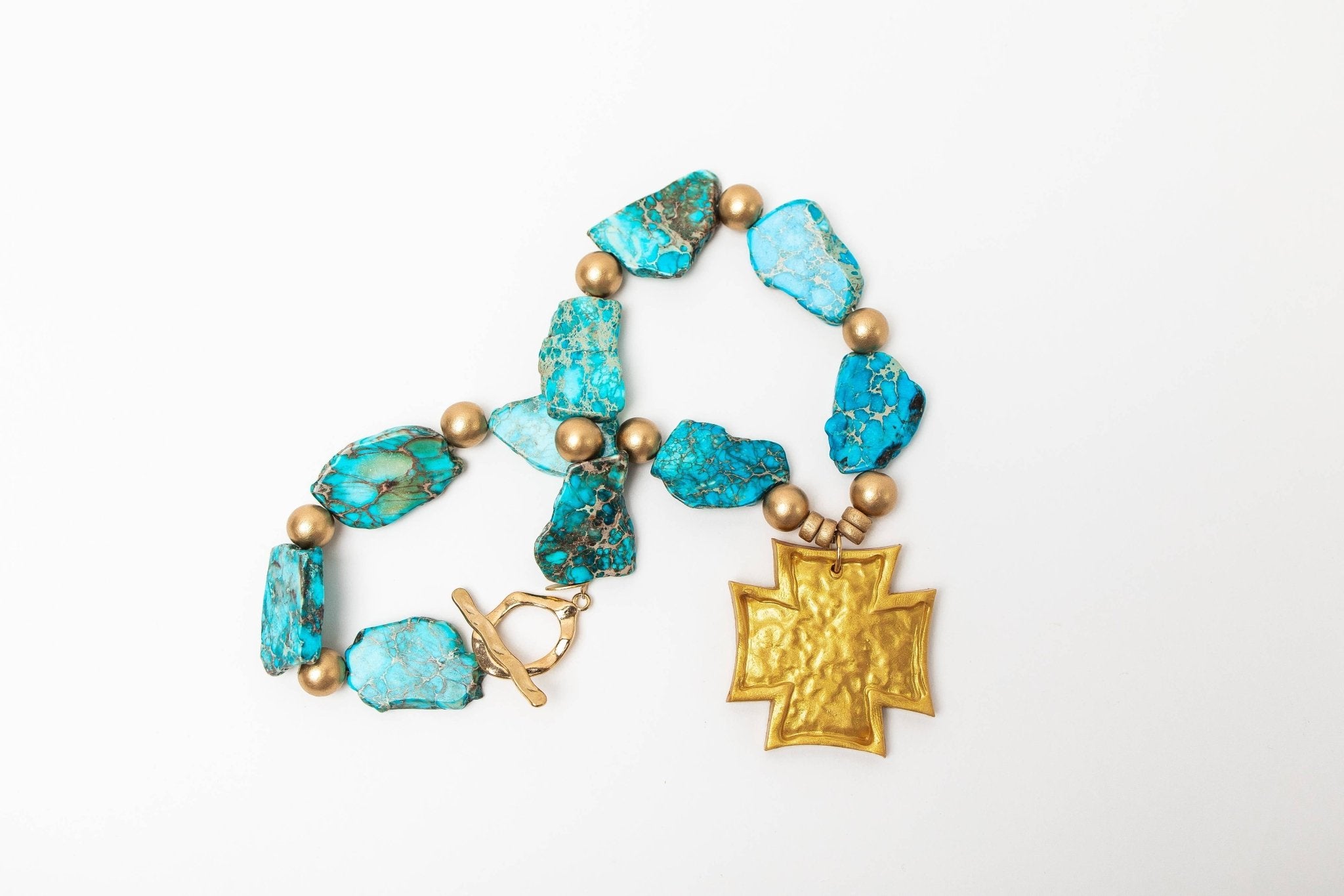 Turquoise Sea Jasper Nuggets with Neal Cross Necklaces Hidden Truth Jewelry
