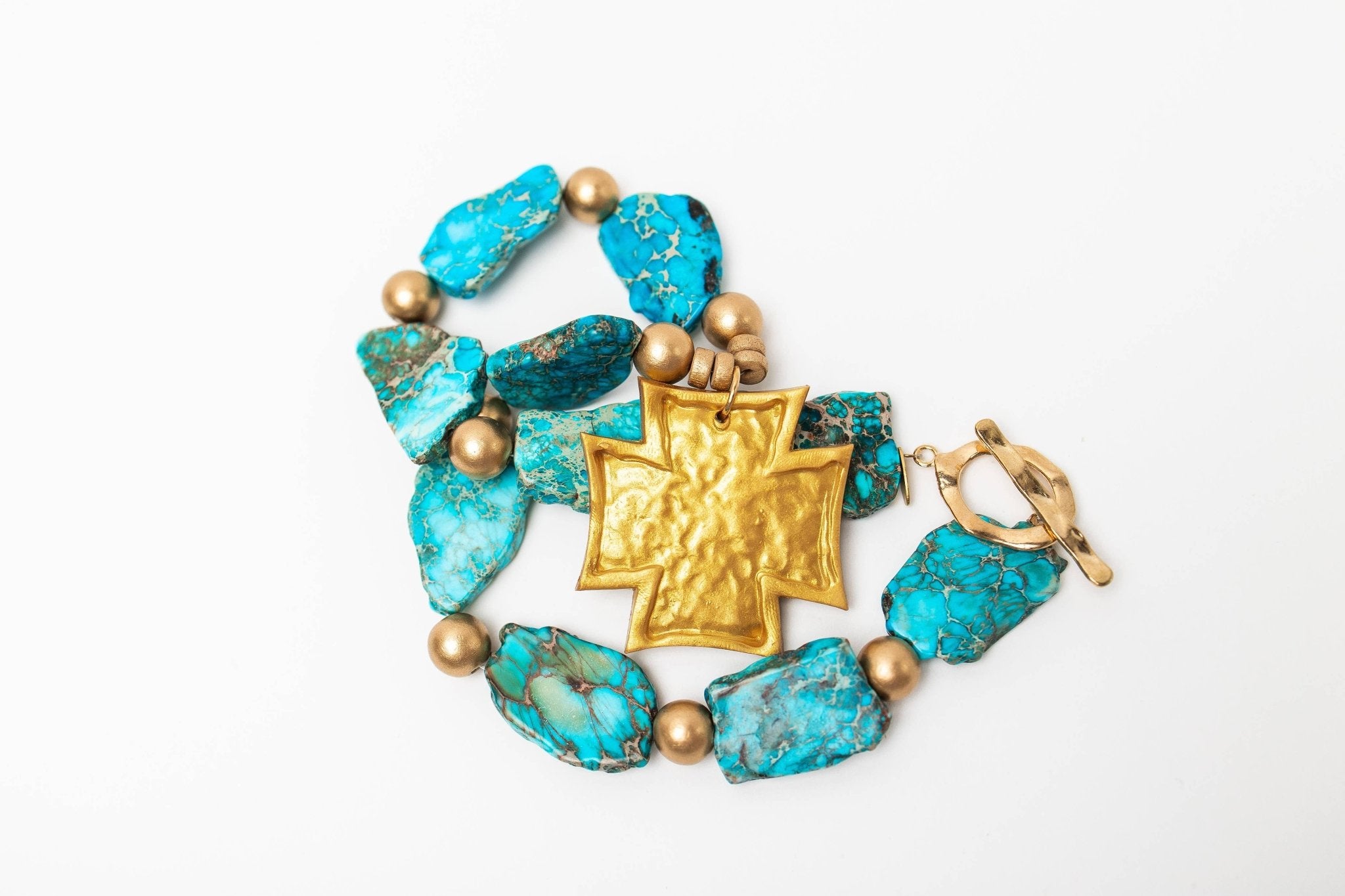 Turquoise Sea Jasper Nuggets with Neal Cross Necklaces Hidden Truth Jewelry