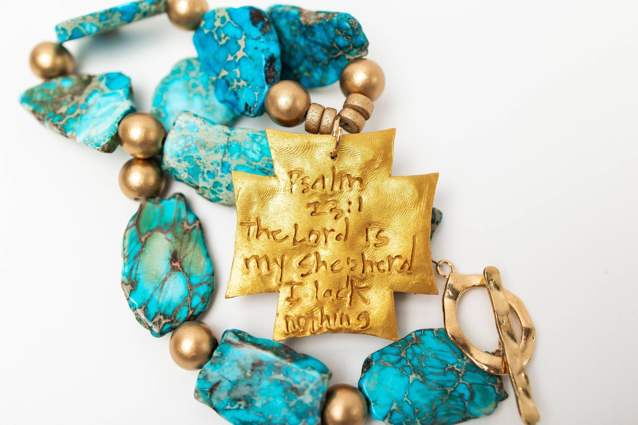 Turquoise Sea Jasper Nuggets with Neal Cross Necklaces Hidden Truth Jewelry