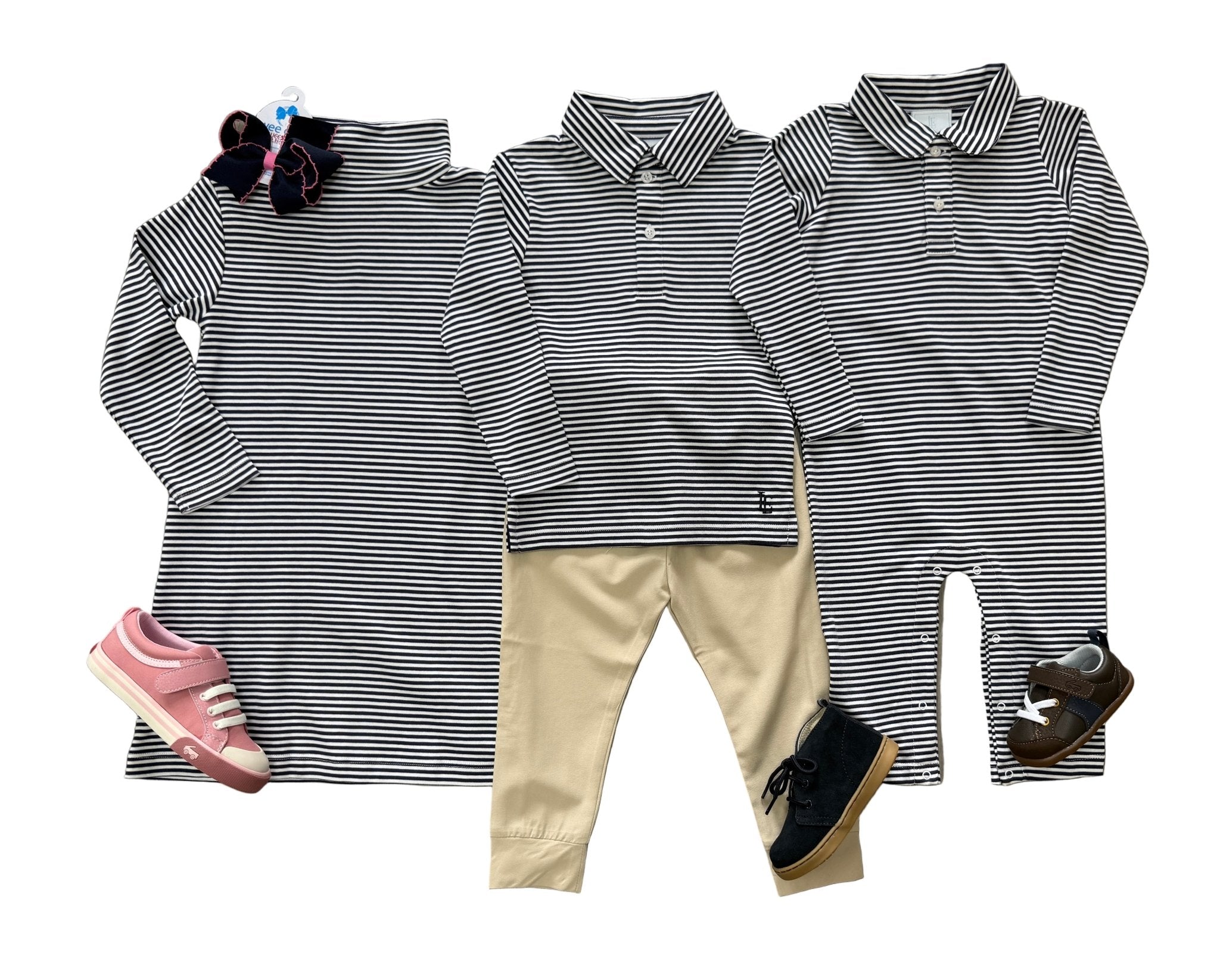 Long Sleeve Polo Romper - Navy Stripe Boys Bubbles + Rompers Little English