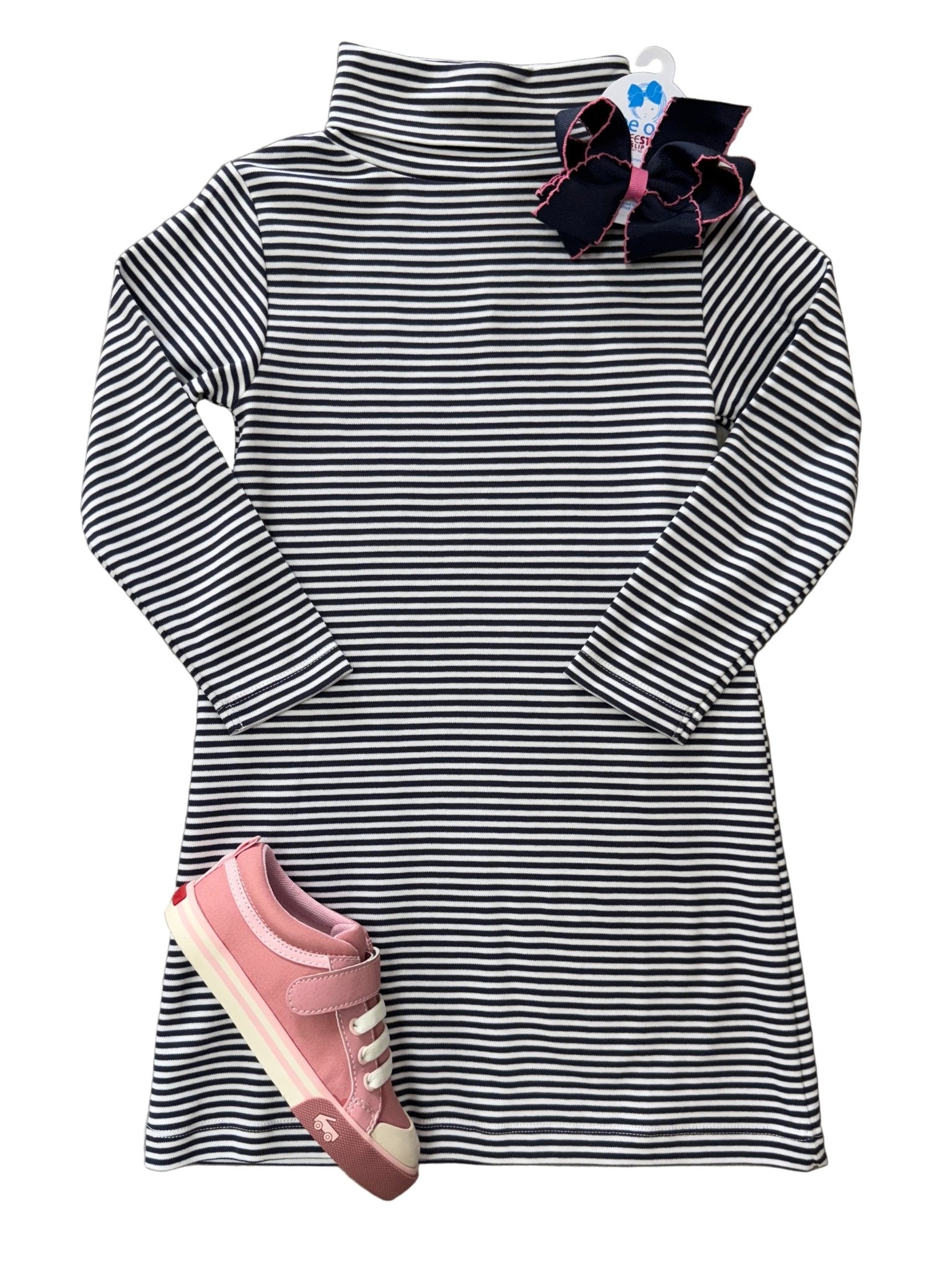 Turtleneck Dress - Navy Stripe Girls Play Dresses Little English