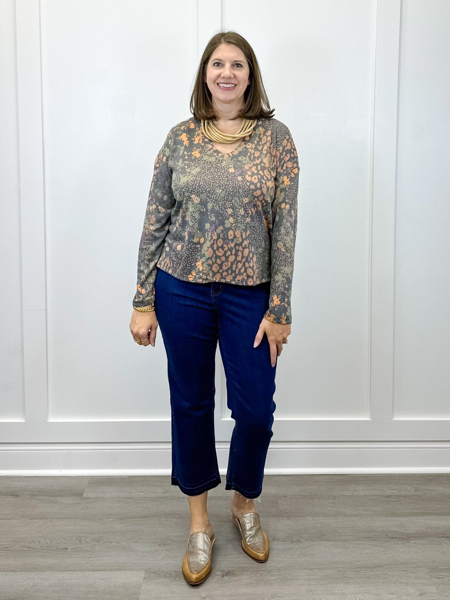 V-Neck Knit Top w/ Side Slits - Turmeric Tops Tribal