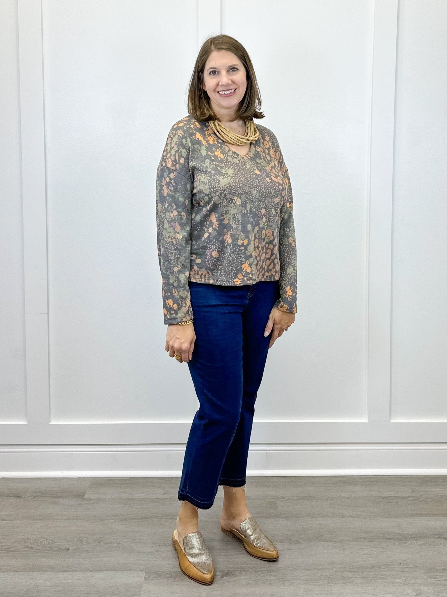 V-Neck Knit Top w/ Side Slits - Turmeric Tops Tribal