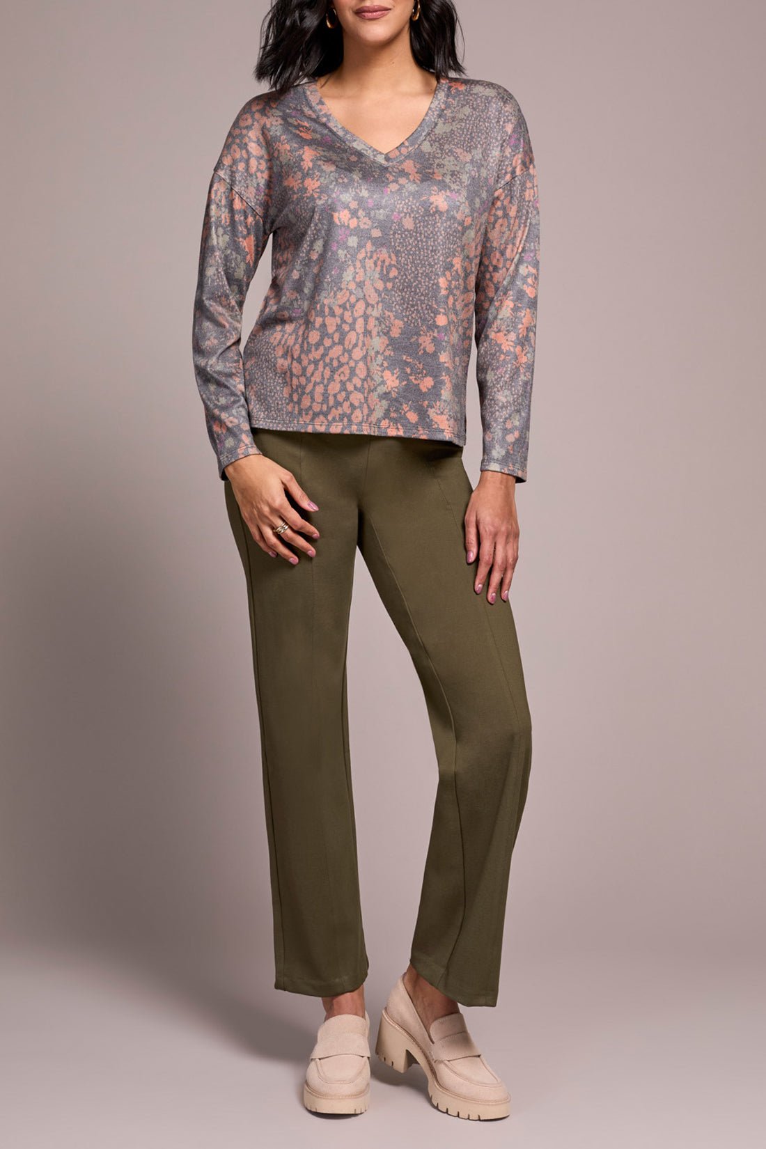 V-Neck Knit Top w/ Side Slits - Turmeric Tops Tribal