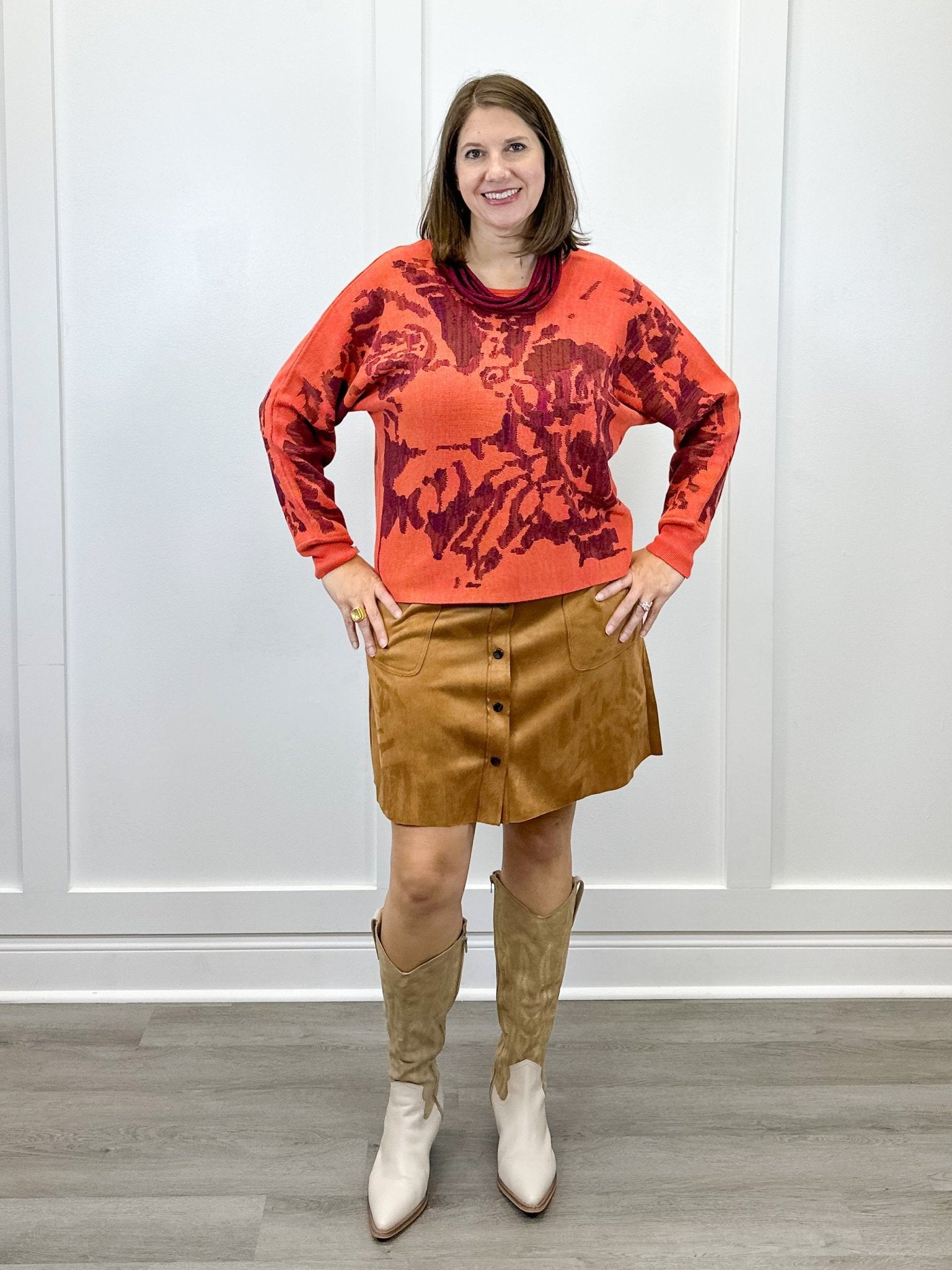 Wear 2 Ways Jacquard Sweater - Coral Blaze - Sugar Babies Children's Boutique/Meg's Shoppe