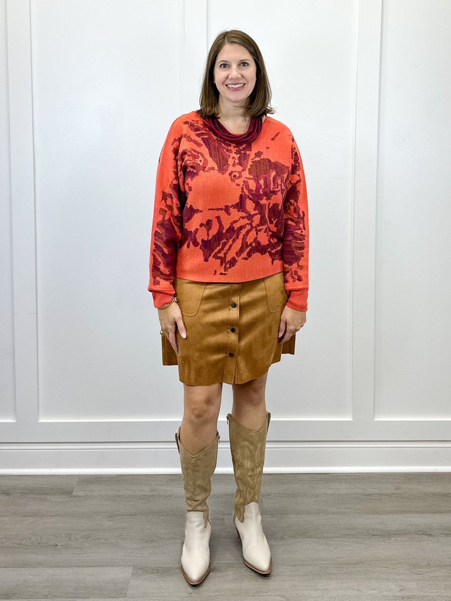 Wear 2 Ways Jacquard Sweater - Coral Blaze - Sugar Babies Children's Boutique/Meg's Shoppe