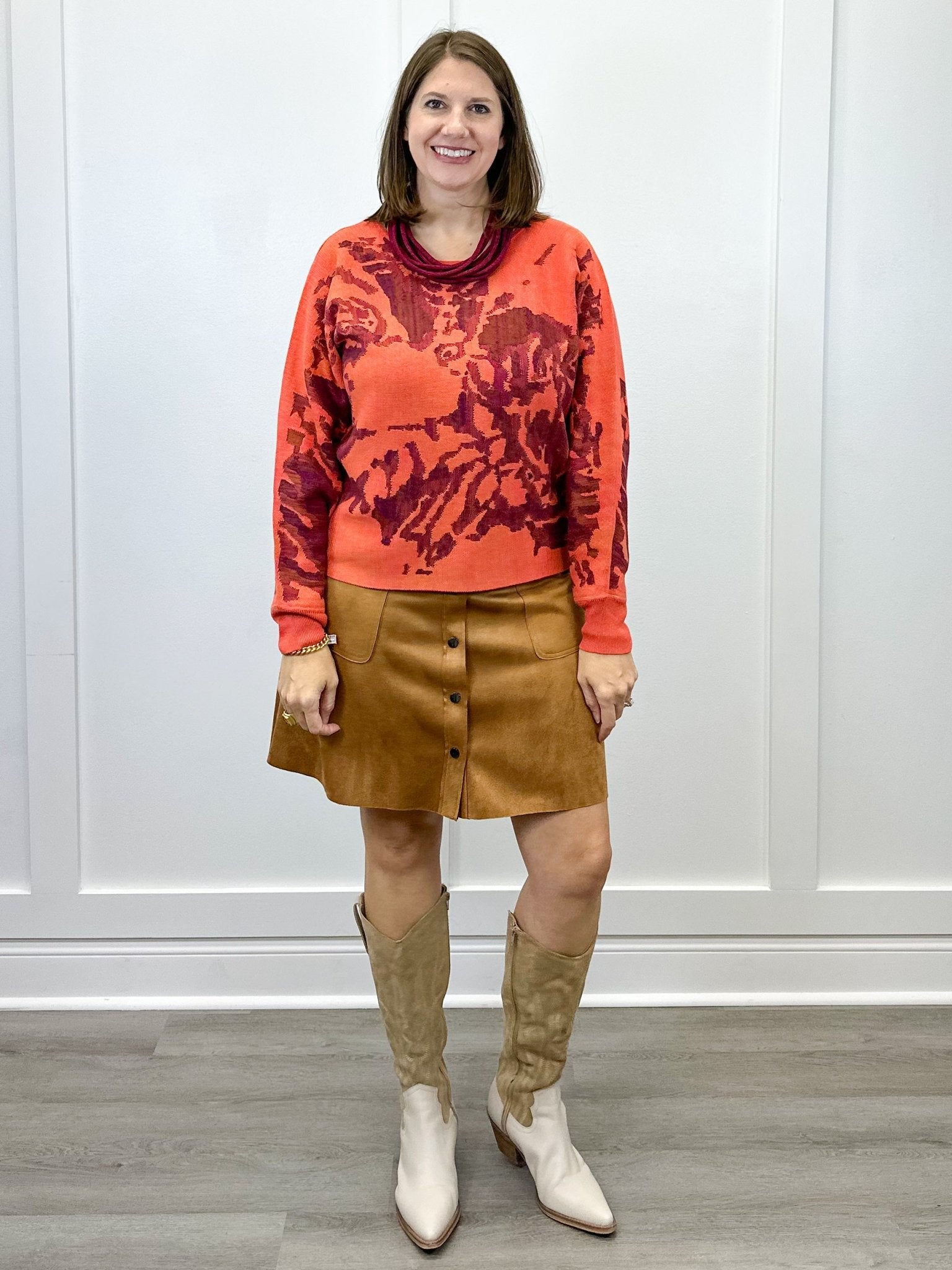 Wear 2 Ways Jacquard Sweater - Coral Blaze - Sugar Babies Children's Boutique/Meg's Shoppe