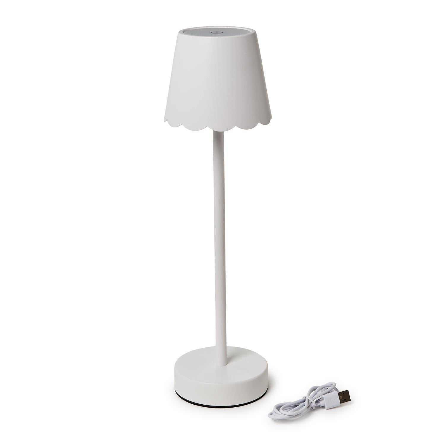 White LED Cordless Table Lamp with Scalloped Edge Shade Home Decor Two's Company