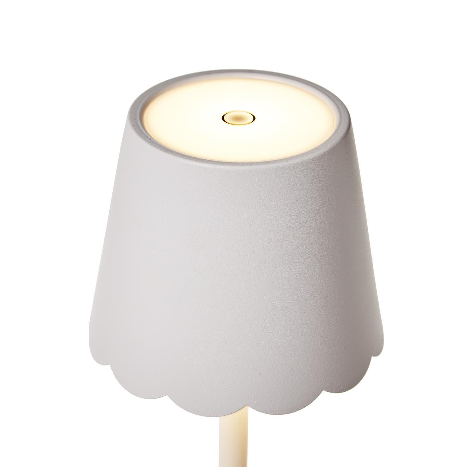 White LED Cordless Table Lamp with Scalloped Edge Shade Home Decor Two's Company
