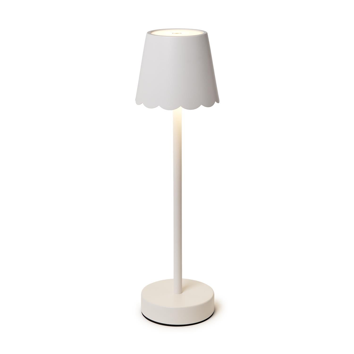 White LED Cordless Table Lamp with Scalloped Edge Shade Home Decor Two's Company