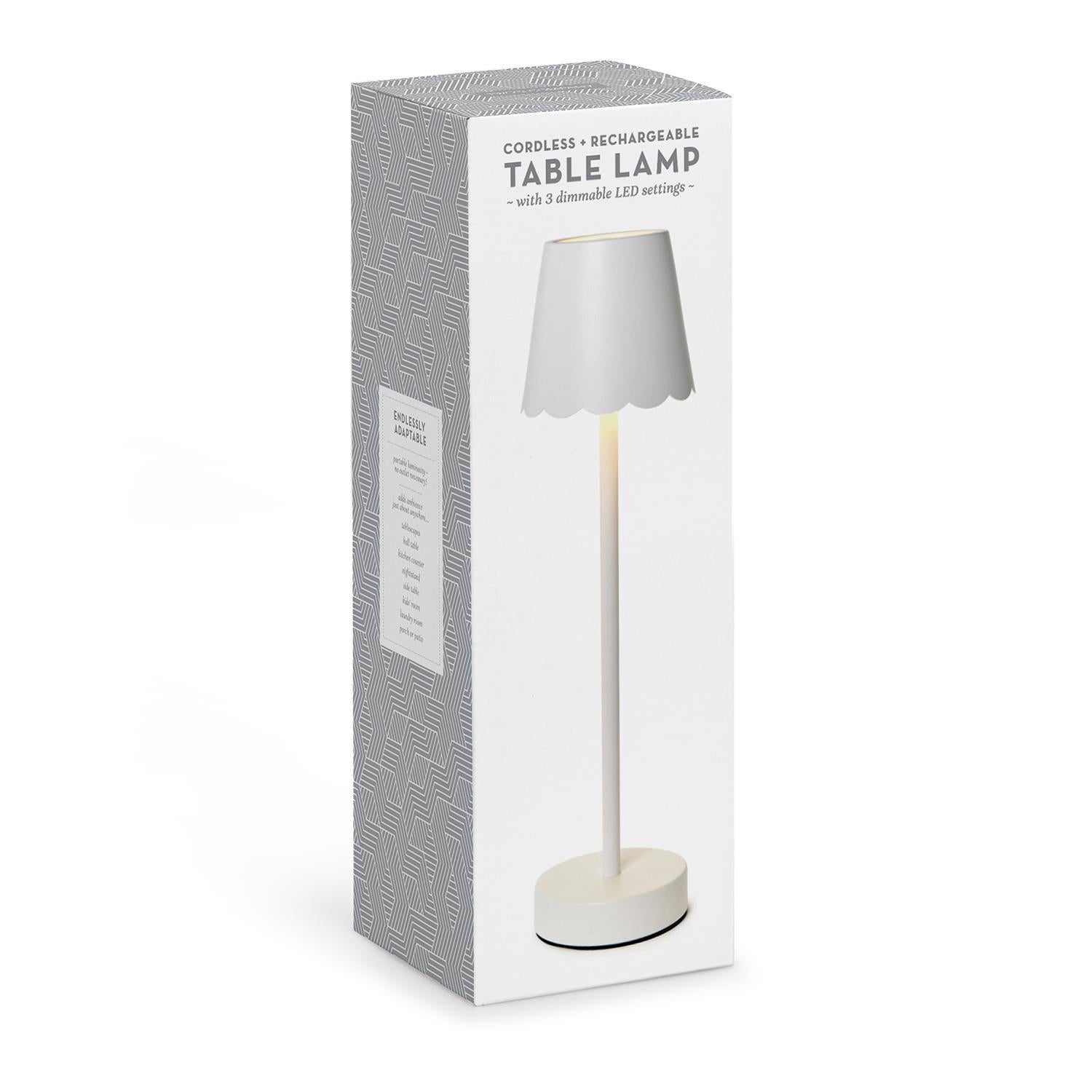 White LED Cordless Table Lamp with Scalloped Edge Shade Home Decor Two's Company