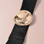 Wide Elastic Waist Belt with Hammered Round Buckle - Black Misc Accessories ANB Fashion