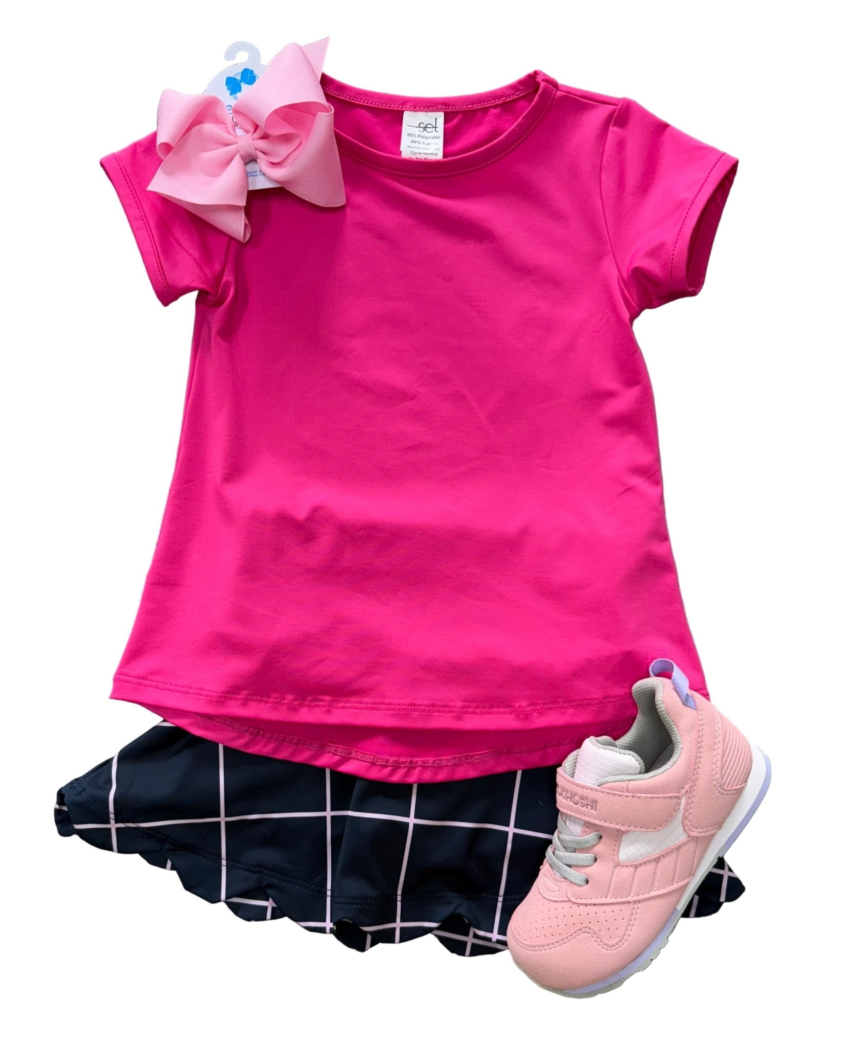 Zoe Scallop Skirt - Willington Windowpane/Power Pink Girls Skirts + Bloomers Set Athleisure