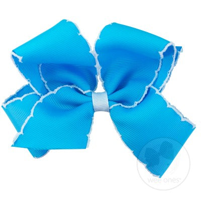 Medium Moonstitch Basic Bow Kids Hair Accessories Wee Ones Island Blue with White