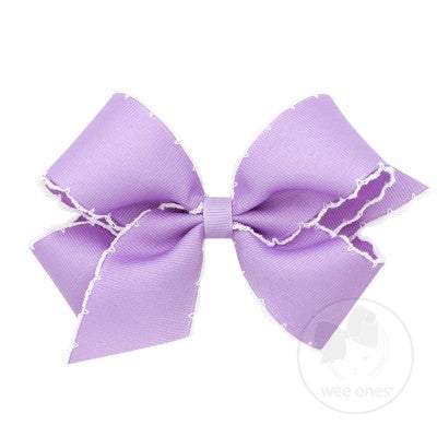 Medium Moonstitch Basic Bow Kids Hair Accessories Wee Ones Light Orchid with White
