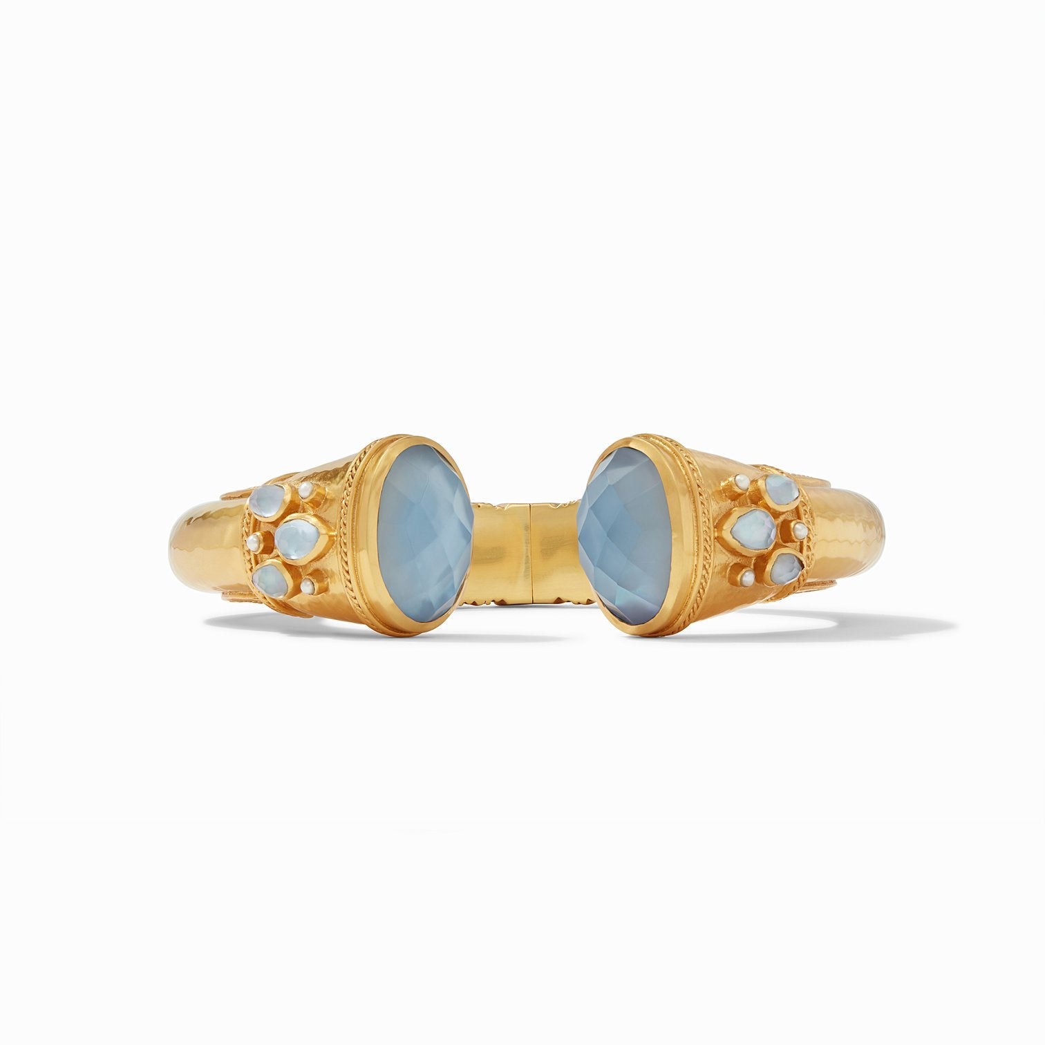 Cassis Cuff Gold Iridescent Chalcedony Blue with Pearl Accents Bracelets Julie Vos