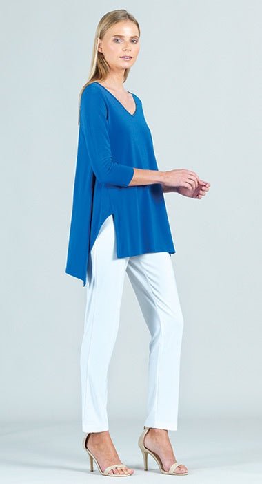 Classic V-Neck Envelope Hem Tunic - Dazzling Blue Tops Clara Sun Woo