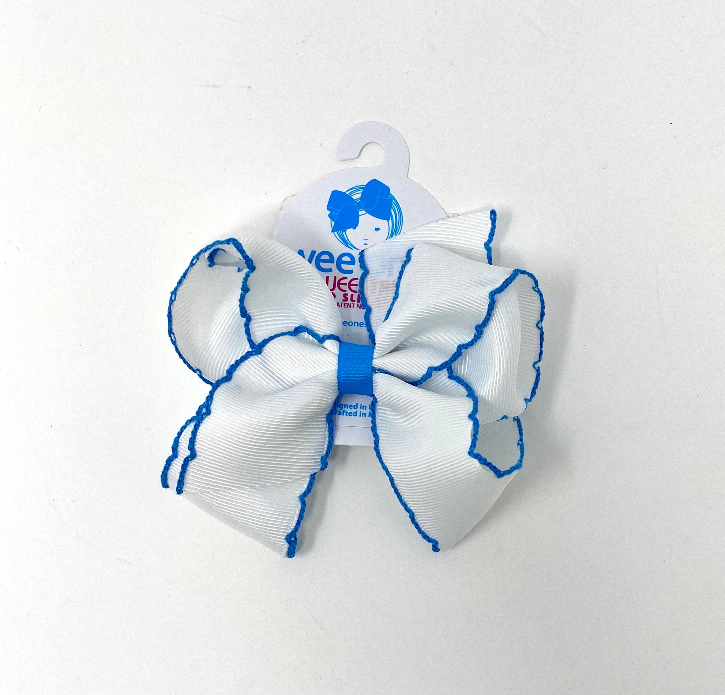 Medium Moonstitch Basic Bow Kids Hair Accessories Wee Ones White with Island Blue