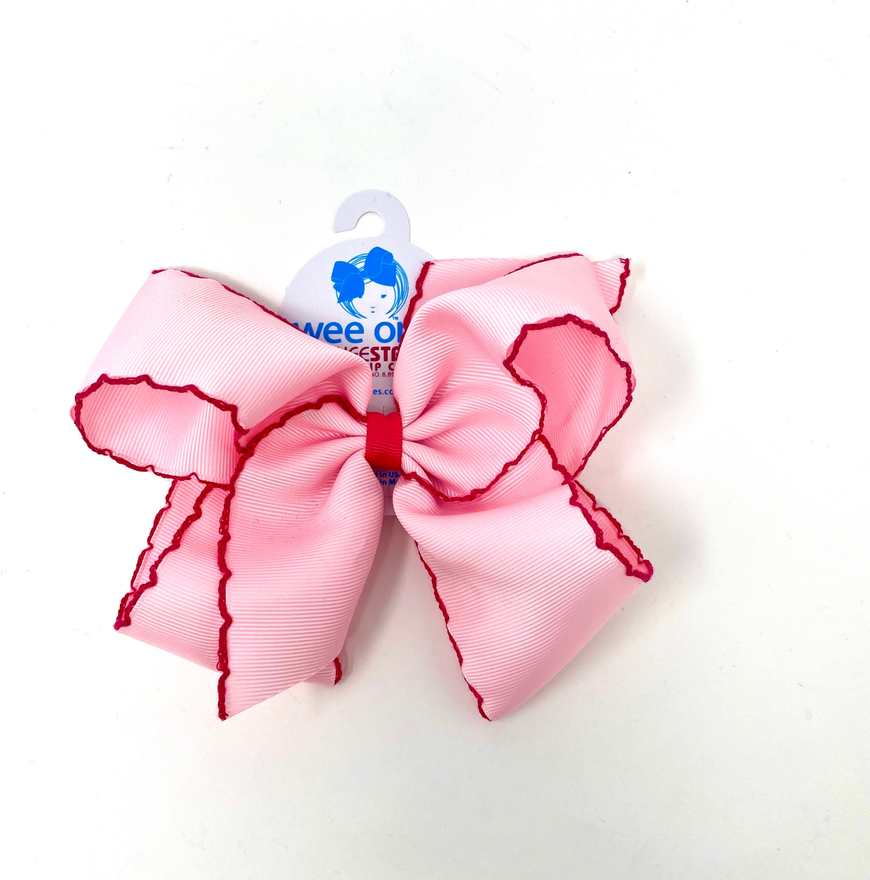 King Moonstitch Basic Bow Kids Hair Accessories Wee Ones Pearl Pink with Shocking Pink