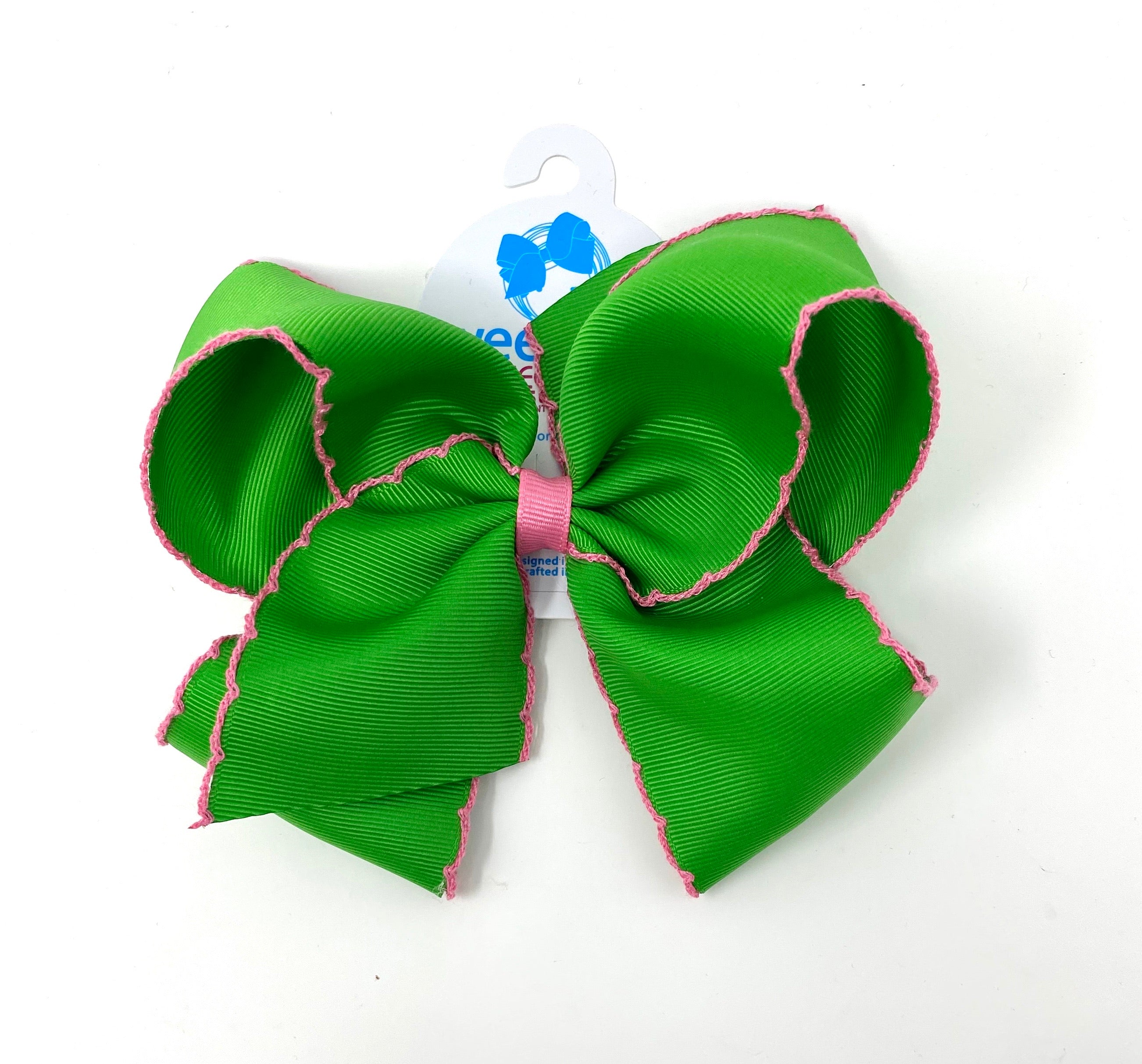 King Moonstitch Basic Bow Kids Hair Accessories Wee Ones Green with Hot Pink